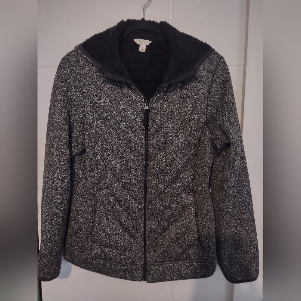 Time and Tru Womens Teddy Lined Hooded Jacket Grey / Black Size M 4-6